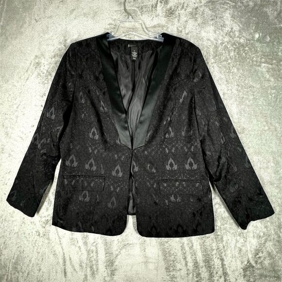 Lane Bryant Blazer Womens 20 Plus Size Black Jacquard Tuxedo Style Casual Party - Picture 2 of 9